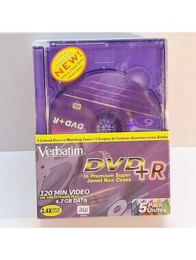 Verbatim DVR+R Recordable 4.7GB 2.4X-Speed Super Color Jewel Cases 5pk Brand New